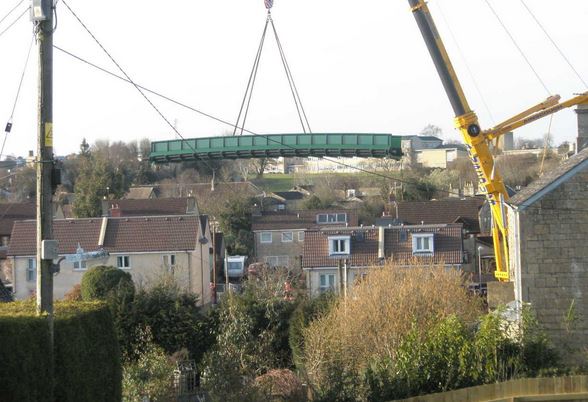 New footbridge being swung into place, photo by Robin Jackson